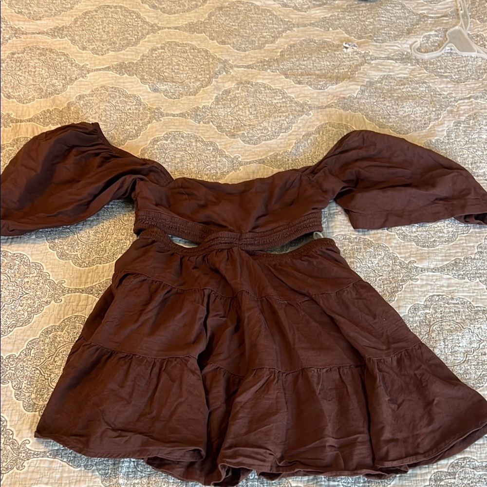 Free People Brown Ruffled Off-the-Shoulder Sundress